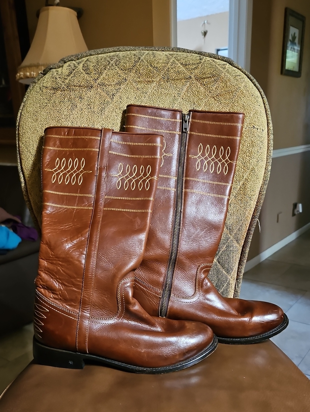 Black Star Laredo Western Riding Boots Shoes Round Toe Brown Leather Zip